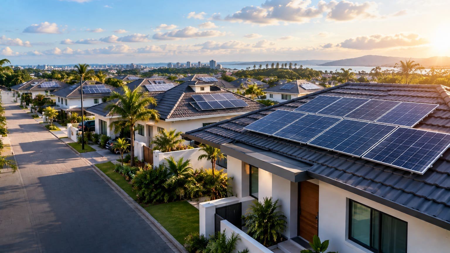 Casas con paneles solares en el tejado